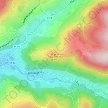 Topografische kaart Moyenmont, hoogte, reliëf