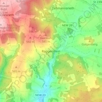Topografische kaart Roggenstein, hoogte, reliëf