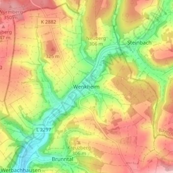 Topografische kaart Wenkheim, hoogte, reliëf