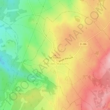 Topografische kaart les Frettes, hoogte, reliëf
