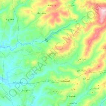 Topografische kaart Dureikish, hoogte, reliëf