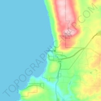 Topografische kaart Yallingup, hoogte, reliëf
