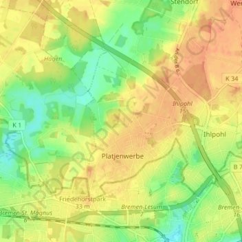 Topografische kaart Im Hagen, hoogte, reliëf
