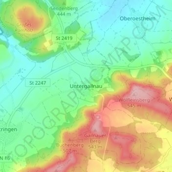 Topografische kaart Untergailnau, hoogte, reliëf