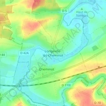 Topografische kaart Longeville-lès-Cheminot, hoogte, reliëf