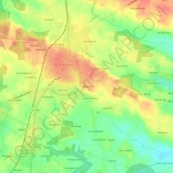 Topografische kaart Kerbarh, hoogte, reliëf