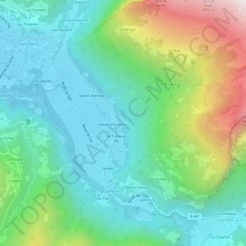 Topografische kaart Les Traversants, hoogte, reliëf