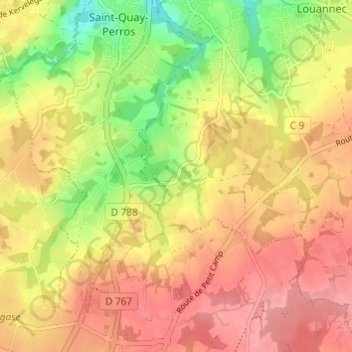 Topografische kaart Malfos, hoogte, reliëf