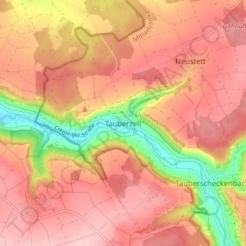 Topografische kaart Tauberzell, hoogte, reliëf