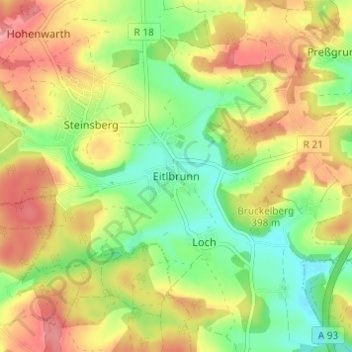 Topografische kaart Eitlbrunn, hoogte, reliëf