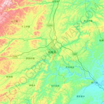 Topografische kaart 凤凰县, hoogte, reliëf