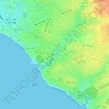 Topografische kaart Le Pontreau, hoogte, reliëf