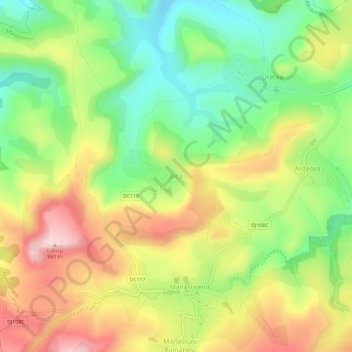 Topografische kaart Bica, hoogte, reliëf