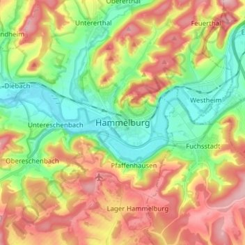 Topografische kaart Hammelburg, hoogte, reliëf
