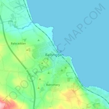 Topografische kaart Balbriggan, hoogte, reliëf