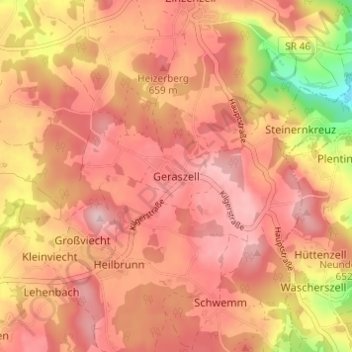 Topografische kaart Geraszell, hoogte, reliëf