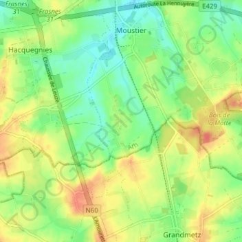 Topografische kaart Coqueréaumont, hoogte, reliëf