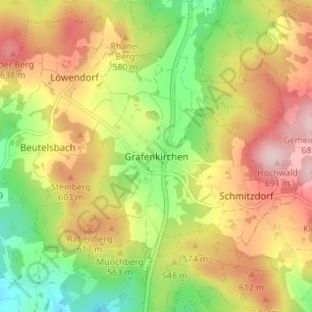Topografische kaart Grafenkirchen, hoogte, reliëf