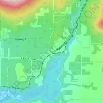 Topografische kaart Erickson, hoogte, reliëf