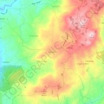 Topografische kaart Arnozela, hoogte, reliëf