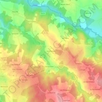 Topografische kaart Les Champs, hoogte, reliëf