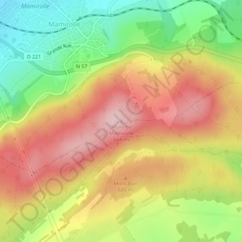 Topografische kaart Mont de Mamirolle, hoogte, reliëf