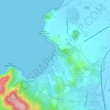 Topografische kaart Baratti, hoogte, reliëf
