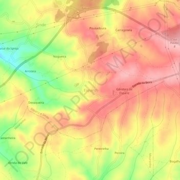 Topografische kaart Espariz, hoogte, reliëf