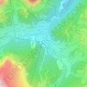 Topografische kaart Burjé, hoogte, reliëf