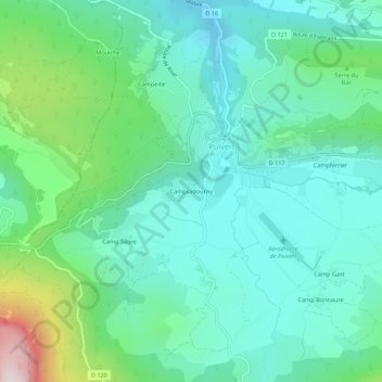 Topografische kaart Campsadourny, hoogte, reliëf