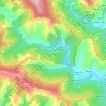 Topografische kaart Thonas, hoogte, reliëf