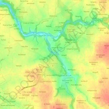 Topografische kaart Le Stang, hoogte, reliëf