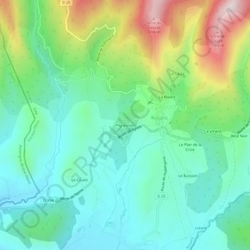 Topografische kaart Pigrannier, hoogte, reliëf