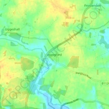 Topografische kaart Wangford, hoogte, reliëf
