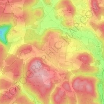 Topografische kaart Ohnastetten, hoogte, reliëf