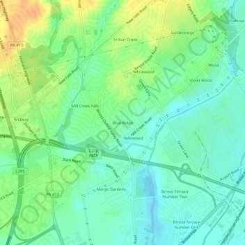 Topografische kaart Blue Ridge, hoogte, reliëf