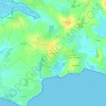 Topografische kaart Quelescouet, hoogte, reliëf