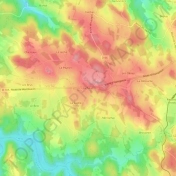 Topografische kaart Lachaud, hoogte, reliëf