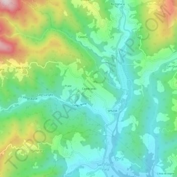 Topografische kaart Cembrano, hoogte, reliëf