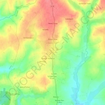Topografische kaart Tourc'h, hoogte, reliëf