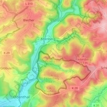 Topografische kaart Bülsberg, hoogte, reliëf