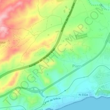 Topografische kaart Moratella Xica, hoogte, reliëf