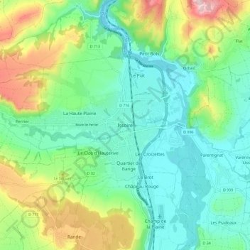 Topografische kaart Issoire, hoogte, reliëf