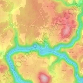 Topografische kaart Val Beneyte, hoogte, reliëf