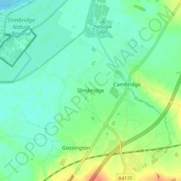 Topografische kaart Slimbridge, hoogte, reliëf