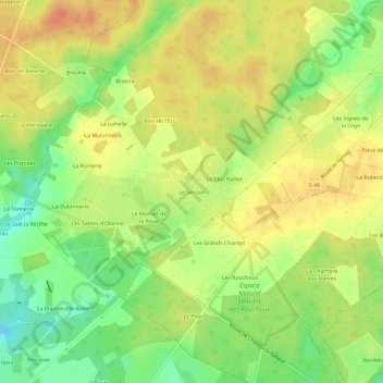 Topografische kaart Le Serrain, hoogte, reliëf