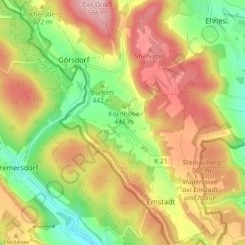 Topografische kaart Truckendorf, hoogte, reliëf