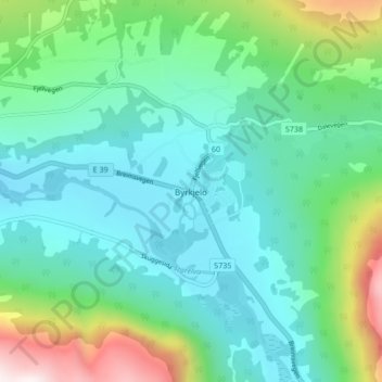 Topografische kaart Byrkjelo, hoogte, reliëf