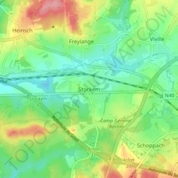 Topografische kaart Stockem, hoogte, reliëf