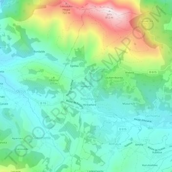 Topografische kaart Hiriburu, hoogte, reliëf